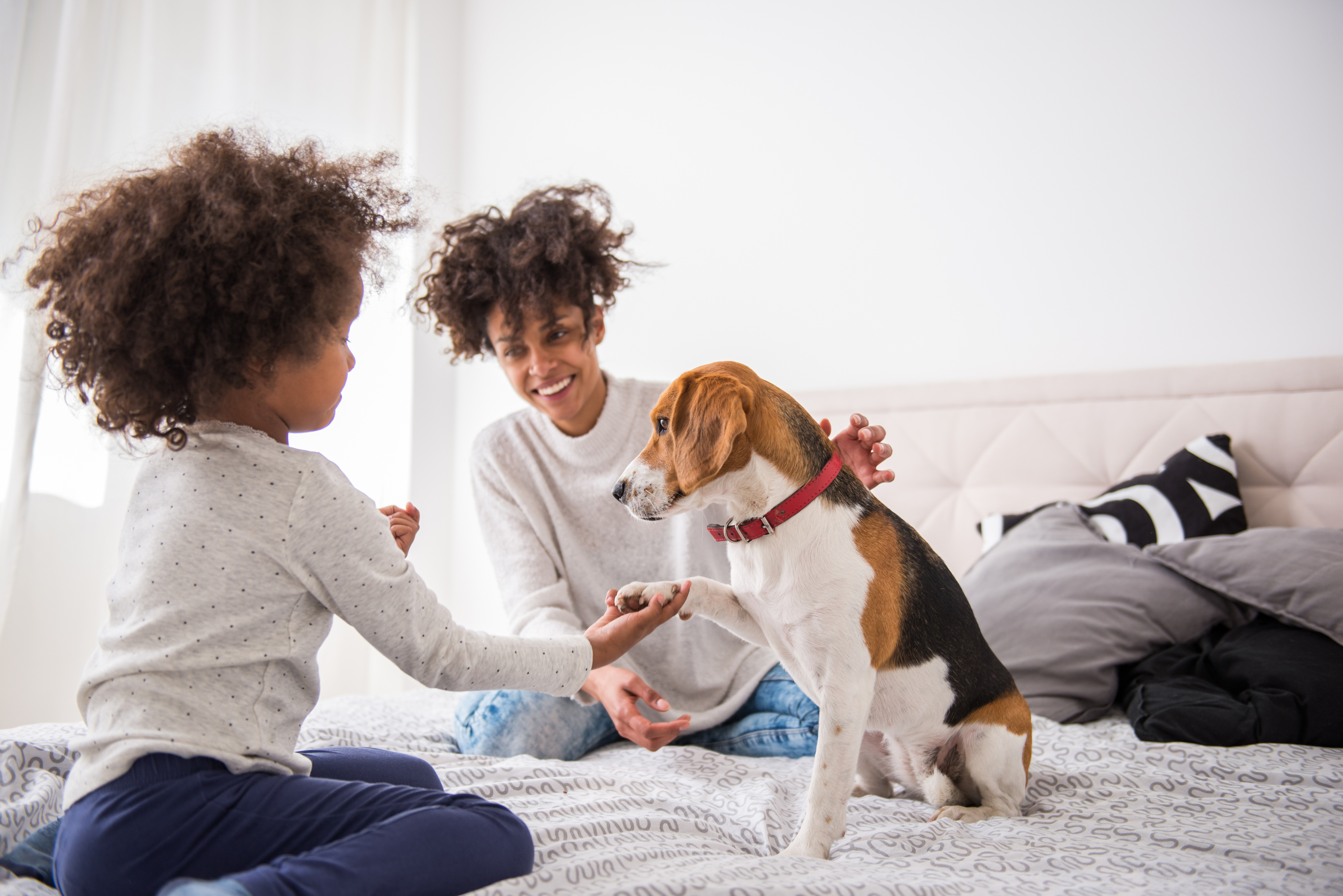 Mother, daughter, and puppy